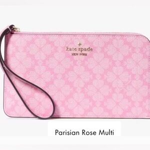 Kate Spade: Lucy Medium Zip Wristlet card wallet  spade flower in Parisian Rose